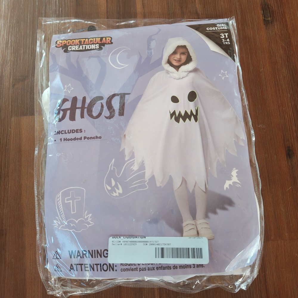 3T Girls Ghost Costume Halloween Costume for Kids Ghost Dress Cape Hooded Poncho